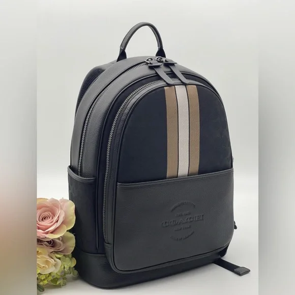 Coach Large  Backpack In Signature Jacquard With Varsity Stripe - Picture 2 of 14